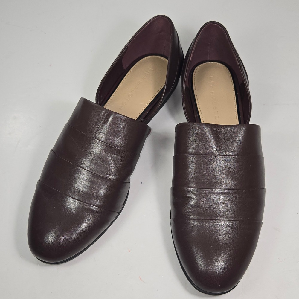 H by Halston Elisa Burgundy Leather d'Orsay Flats Pointed Toe Loafers 9.5M
